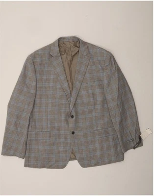 MICHAEL KORS Mens Stretch 2 Button Blazer Jacket UK 46 3XL Grey Check Wool RJ15 - Image 1 of 3