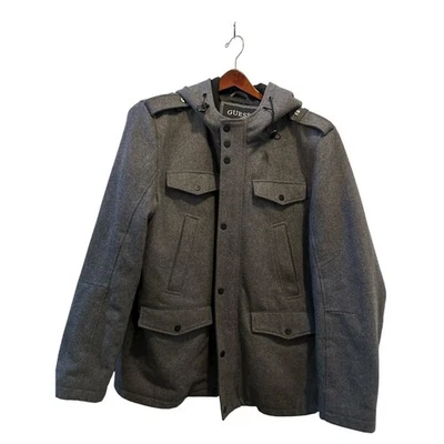GUESS Gray Wool Blend Hooded Military Jacket Coat Womens - Image 1 of 4
