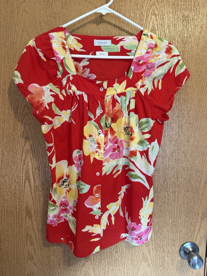 Blusa Feminina Van Heusen Floral, Multicolorida, Manga Curta, Tamanho M - Imagem 1 de 3