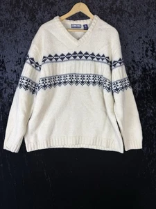 Vintage Structure 100% New Wool Sweater Mens XL Ivory Geometric Shetland - Picture 1 of 6