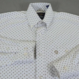 Camisa con botones Wrangler George Strait para hombre M blanca micro estampado geométrico occidental - Imagen 1 de 9