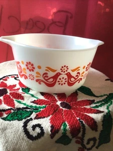 Vintage 473 Pirex 1 Quart Auflaufform orange rot Vogel Blume - Bild 1 von 6