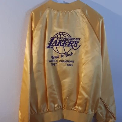 VTG LAKERS Back-to-Back World Champions 1988 Satin Bomber JACKET~Yellow~XL~NBA - Image 1 of 4