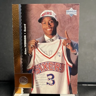 1996-97 Upper Deck - Allen Iverson #91 新秀卡 (RC) 76ers 标志性卡! — 第 1/2 张图片