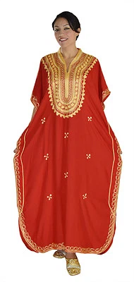 Caftán marroquí mujer caftán abaya cubierta de playa verano vestido largo algodón rojo Foto 1 de 4