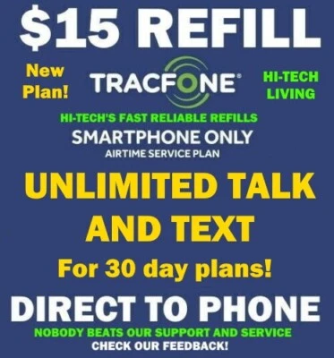 UNLIMITED 30 DAY TRACFONE REFILL $15 ⚡ DIRECT to PHONE ⚡ GET IT TODAY! ⚡ - Image 1 of 2