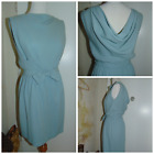 Vintage 1950's Light Blue Bowtie Waist Wrap Around Bodice Union Made Dress M