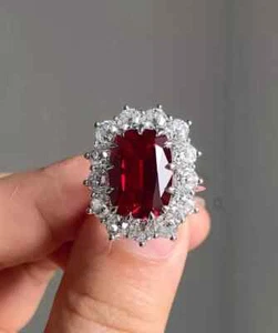 4.72Ct Cushion Cut Natural Ruby Diamond Ring for any occasion in 14K White Gold - Picture 1 of 8