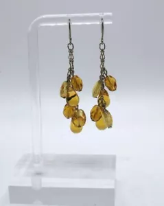 Vintage sterling silver and citrine/amber color glass bead drop earrings - Picture 1 of 6