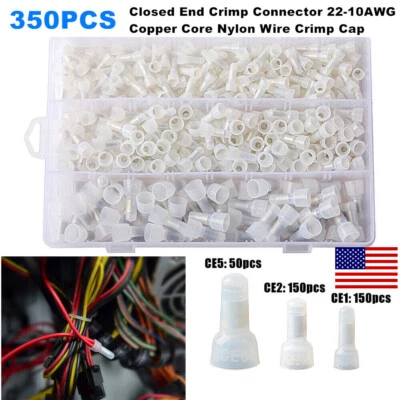 350PCS Closed End Crimp Cap Copper Core Nylon Wire Connectors 22-10AWG Terminals - Image 1 of 4