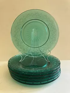 Set 6 Cassie Teal Dinner Plates Pioneer Woman Embossed Smooth Glass 10.5" - Picture 1 of 24