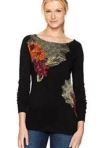 Desigul Women's printed beaded crew-neck pullover knit Jumper/Top Size XL - Picture 1 of 3