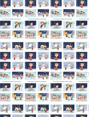 2015 Charlie Brown Christmas Forever Stamp No Die Cut Sheet US Scott 5021-30 - Image 1 of 4