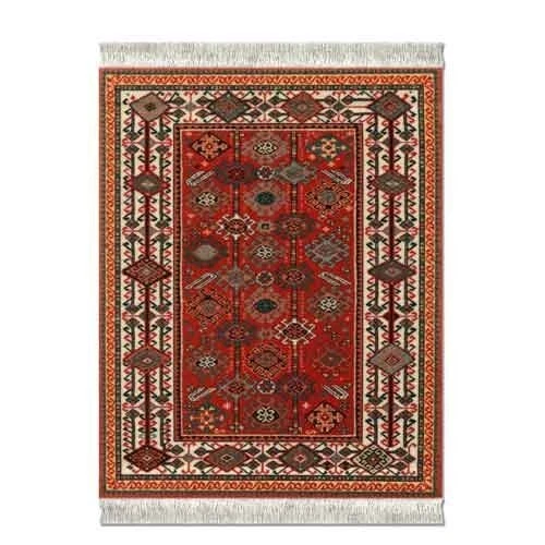 FiberLok Mouse Rug Tribal Shekarlu Design Red Geometric 7.125X10.25 USA Made - Image 1 of 1