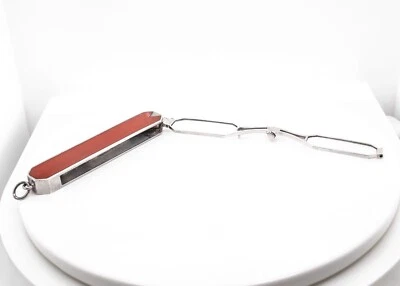 Par de gafas de lectura Lorgnette Krementz Art Deco esmalte rojo y plata de ley Foto 1 de 4