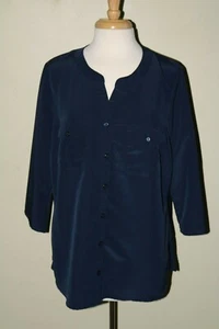 Elementz Shirt V-Neck Button Pockets Roll Tab Slv Blue Sz 1X Ret $35 - Picture 1 of 4