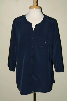 Elementz Shirt V-Neck Button Pockets Roll Tab Slv Blue Sz 1X Ret $35 - Image 1 of 4