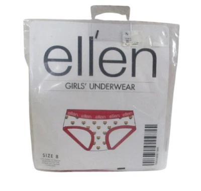 NWT Ellen Show Girls Kids Hearts Briefs Underwear 8 White/Red - Image 1 of 2