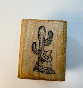 Cactus Siesta~Sombrero~Desert~Southwest~Rubber Stamp~1" X 1.25"~Visions of Ink - Picture 1 of 8