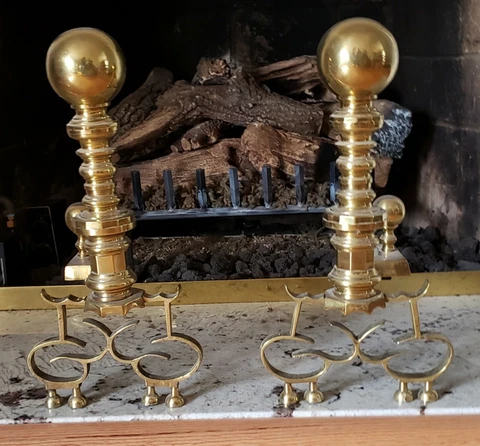 Beautiful Brass Cannonball Style Andirons Cover