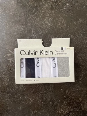 Calvin Klein Carousel Cotton Stretch Bikinis 3-Pack Size S Black White Gray NWT - Image 1 of 4