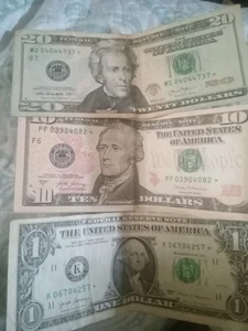 $20 , $10, $1 Dollar Bill Star Notes - Lot Of 3- Low Serial Numbers - Picture 1 of 2