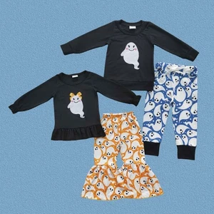 Geschwister Baby Mädchen Jungen Halloween Applikation Geist Top mit Hose Outfit - Bild 1 von 5