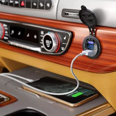 Sleek Design For 12V USB Car Outlet with Quick Charge Capability and Display - Image 1 of 4