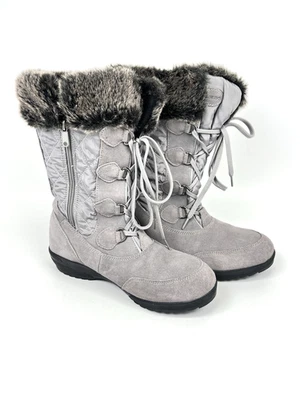 Lands' End Women's 10B Gray Suede Winter Snow Boots Faux Fur Lining - Image 1 of 4