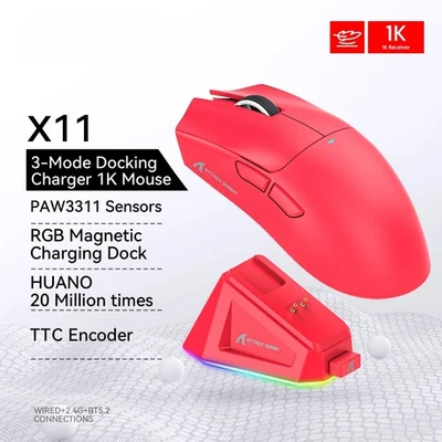  Wireless Mouse,Tri-Mode Connection 2.4GHz/Wired/Bluetooth PAW3311 400IPS RGB PC - Image 1 of 4
