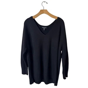 Athleta 1X Maglione Nero Hannover Raffinato Scollo a V Lana Merino Maglia Grossa Relaxed - Foto 1 di 9