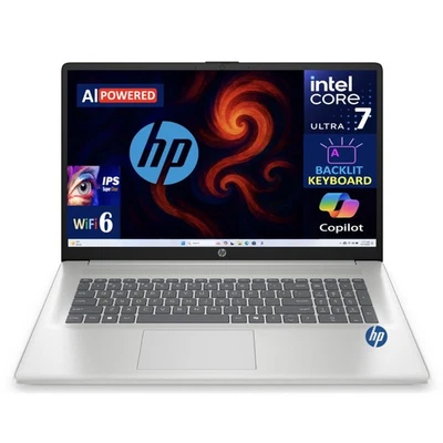 HP 17 17.3" FHD Intel Core Ultra 7-255U 2GHz 16GB 256GB SSD W11P Laptop, Silver - Image 1 of 4