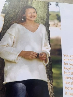 Knitting Pattern Debbie bliss Merino Aran  Boyfriend Jumper V Neck - Image 1 of 3