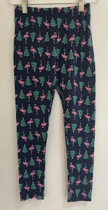 Crown & Ivy Kids Girls Pink Flamingo Christmas Tree Full Length Leggings Navy 6X - Picture 1 of 4