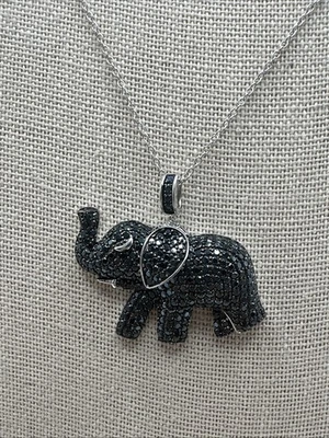 2.36ctw Round Black Spinel Elephant Rhodium/ Sterling Silver Necklace NIB - Image 1 of 4