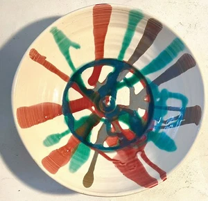 11 Zoll große abstrakte Schüssel handbemalt 3 Zoll Tiefe - Bild 1 von 7