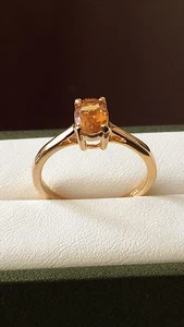 Sterling Silver 14K Gold Plated Citrine Solitaire Ring - Picture 1 of 5