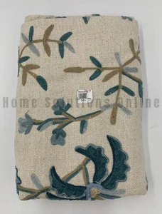 Pottery Barn Liana Crewel bestickt Baumwolle Leinen Tischüberwurf blau 50" #N183P - Bild 1 von 4
