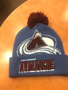 COLOROADO ALALANCHE  NHL  MITCHEL & NESS BRAND   KNIT CAP CAV BLUE WITH POM