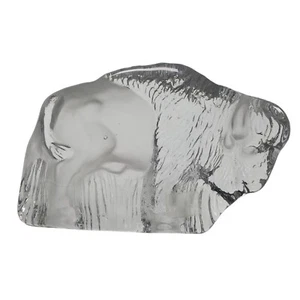 Vintage Viking Glass Bison Buffalo Bookend Original Sticker Frosted Paperweight - Picture 1 of 9