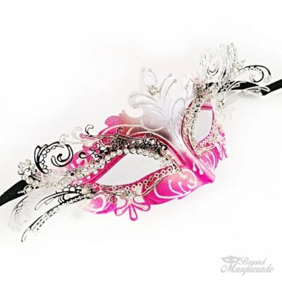 Heiress Masquerade Mask Silver Hot Pink M7100 - Image 1 of 4