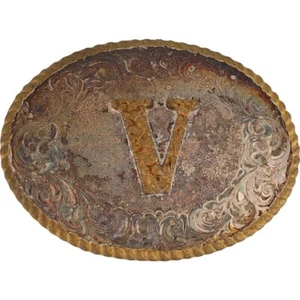 New Silver P V Letter Initial Name Victoria Vincent Violet Vintage Belt Buckle - Picture 1 of 5