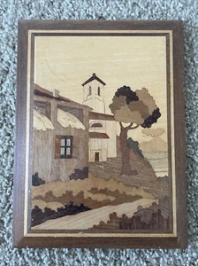 Inlaid Marquetry Landscape Scene Sorrento Italy Wooden Wall Decor - Picture 1 of 2