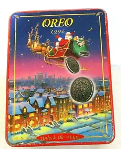 Oreo Cookie Tin Box Christmas Vintage 1995 Santa Claus Sleigh - Picture 1 of 9