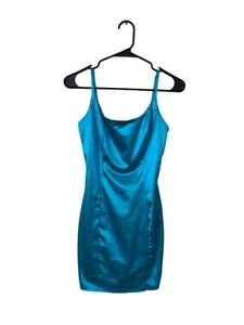 NWT Charlotte Russe Women's Size M Bodycon Blue Satin Mini Dress Y2K Glam Hoco - Picture 1 of 7