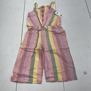 Oshkosh B’gosh Pink Multi Stripe Linen Button Front Jumpsuit Toddler Girls 4T