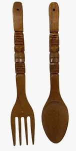 Vtg Oversize PR Carved Wooden Tiki Spoon Fork Kitchen Wall Hanging Decor 22x4.5 - Picture 1 of 9