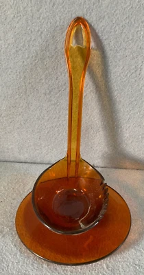Vintage Amber Clear Serving Spoon Resting Dish Kitchen Measuring - Image 1 of 4