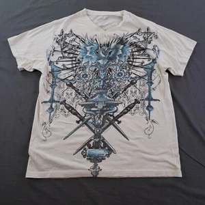 Decoded Shirt Mens Large White Affliction Gryphon Swords Medieval Gothic V Neck - Picture 1 of 6