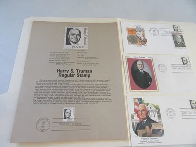 Four President Harry Truman Fdcs Sc#4954 (3 Covers + 1 Souvenir Page Fdc ) 1984 - Image 1 of 4